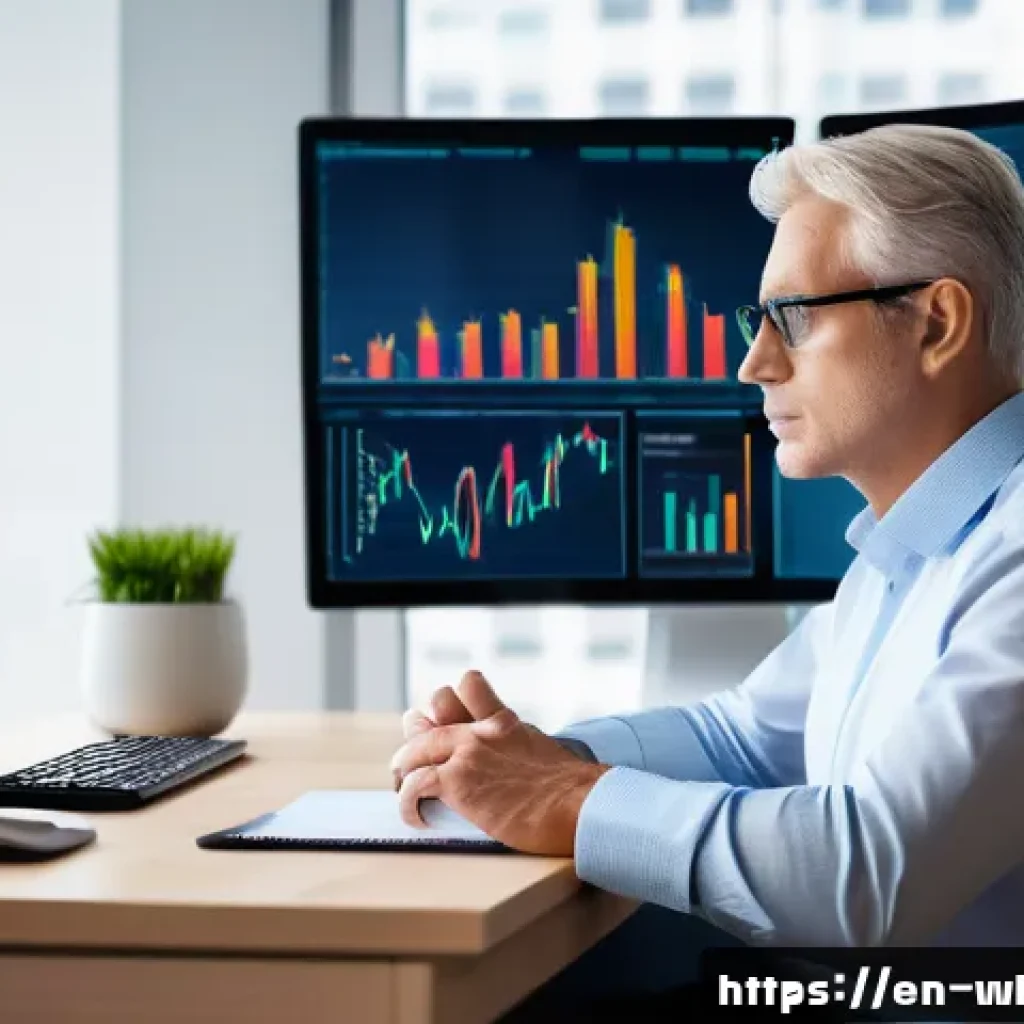 직장인 자산배분 실수 사례 분석 - A professional investor sitting at a modern office desk, thoughtfully analyzing a diversified portfo...